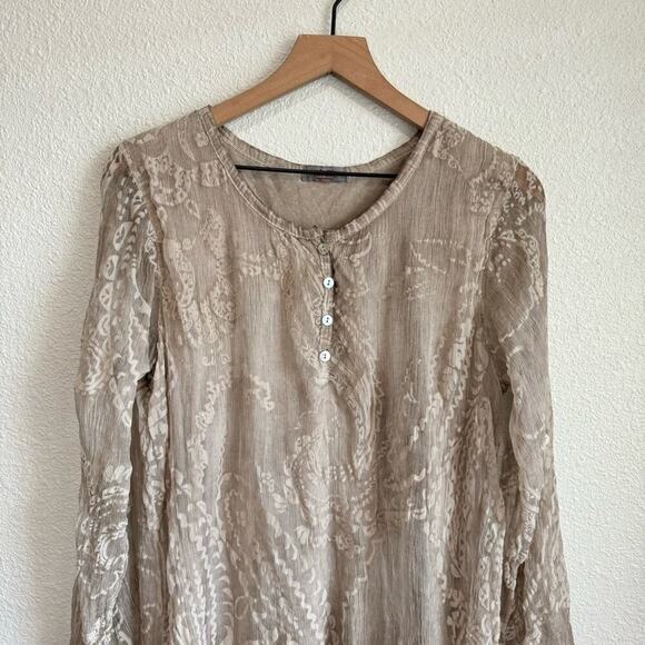 Scandal Italy Women's Small 100% Silk Blouse Sheer Floral Overlay Boho Casual - Picture 2 of 9